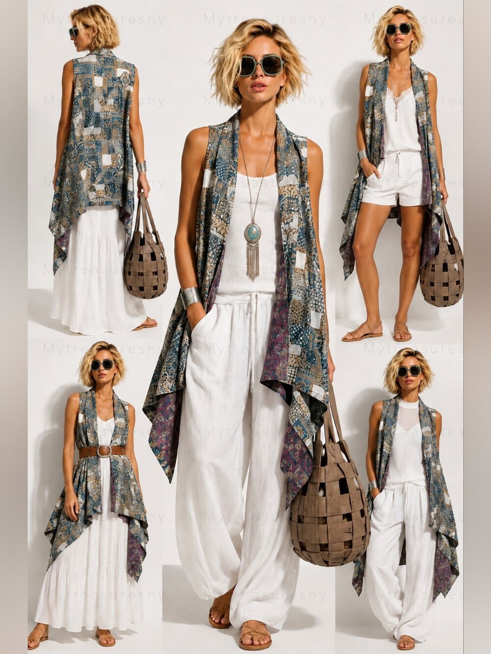 NWT Reversible Vintage Silk Saree Boho Duster Vest Kimono Wrap Shrug Dress S M L